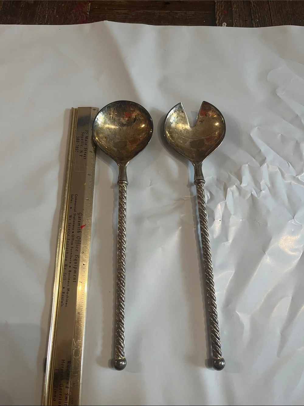 ITALY EP ZINC Silver-Tone Rope Handle Salad Serving Set - Unbranded 10”